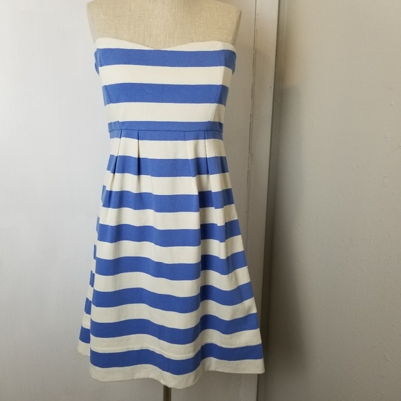 J. Crew Dresses & Skirts - J.Crew blue and white stripes straples dress 8